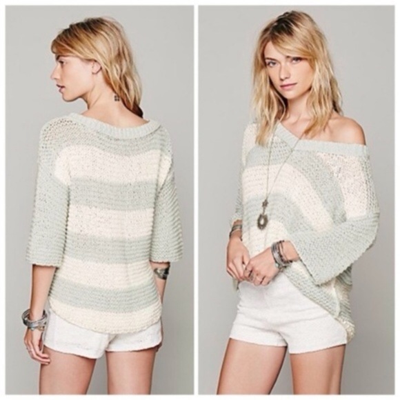 Free People Park Slope sweater mint/cream size S - Picture 2 of 8